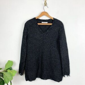 Stitches & Stripes Black Distressed Knit V-Neck Sweater Sz S